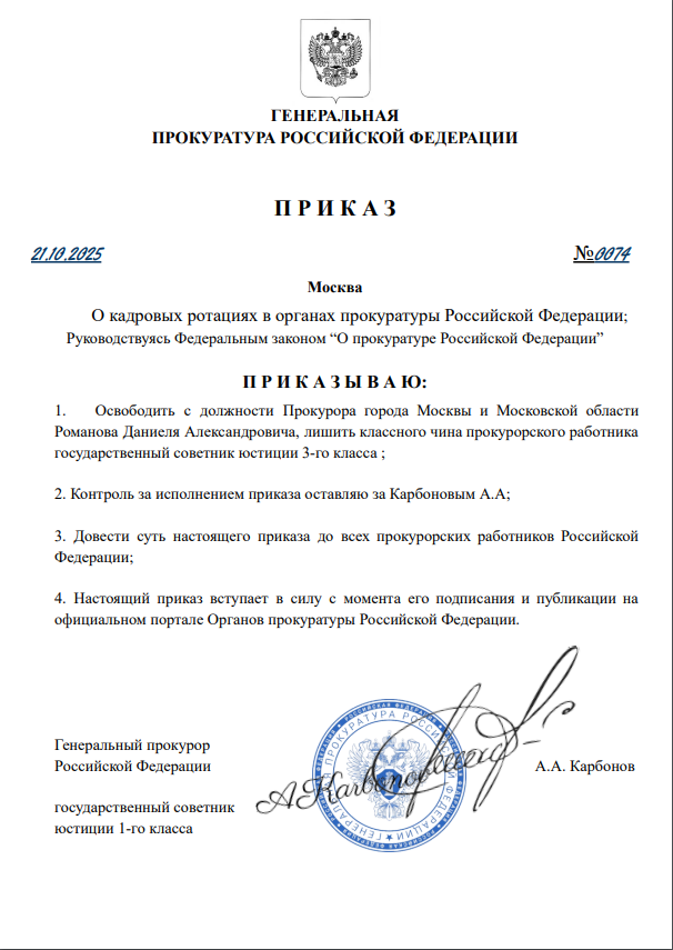 ПРИКАЗ ГП РФ№074 от 21.10.2025