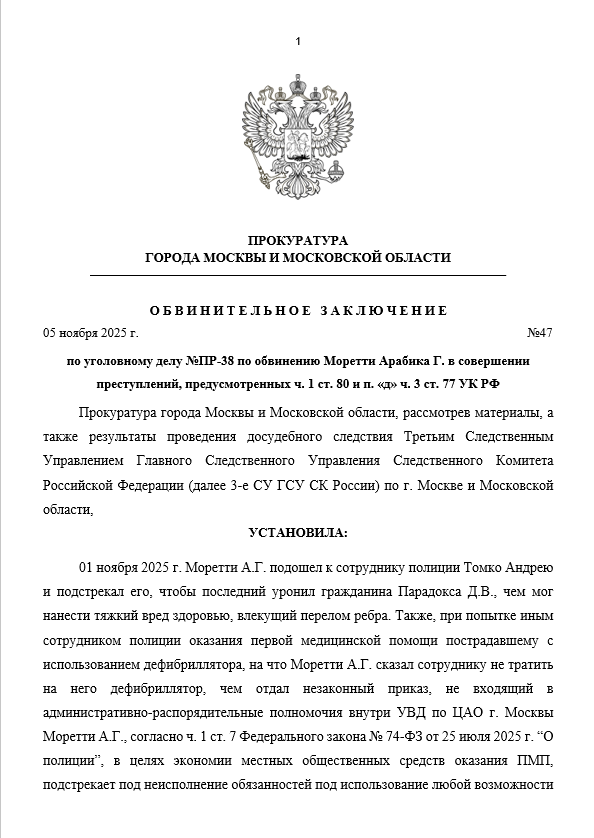Обвинительное заключение №47 по делу УД №38-ПР